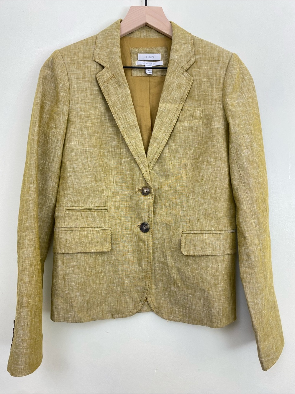 J.Crew 100% Linen Schoolboy Blazer Jacket 2T Yellow Mustard Gold Tall Office